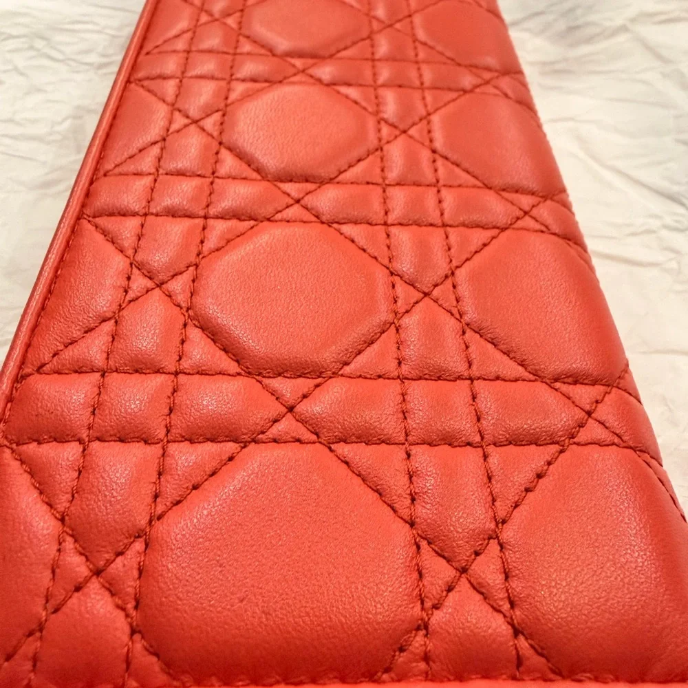 Christian Dior Lady Dior Cannage Patent Leather Long Wallet Tricolor